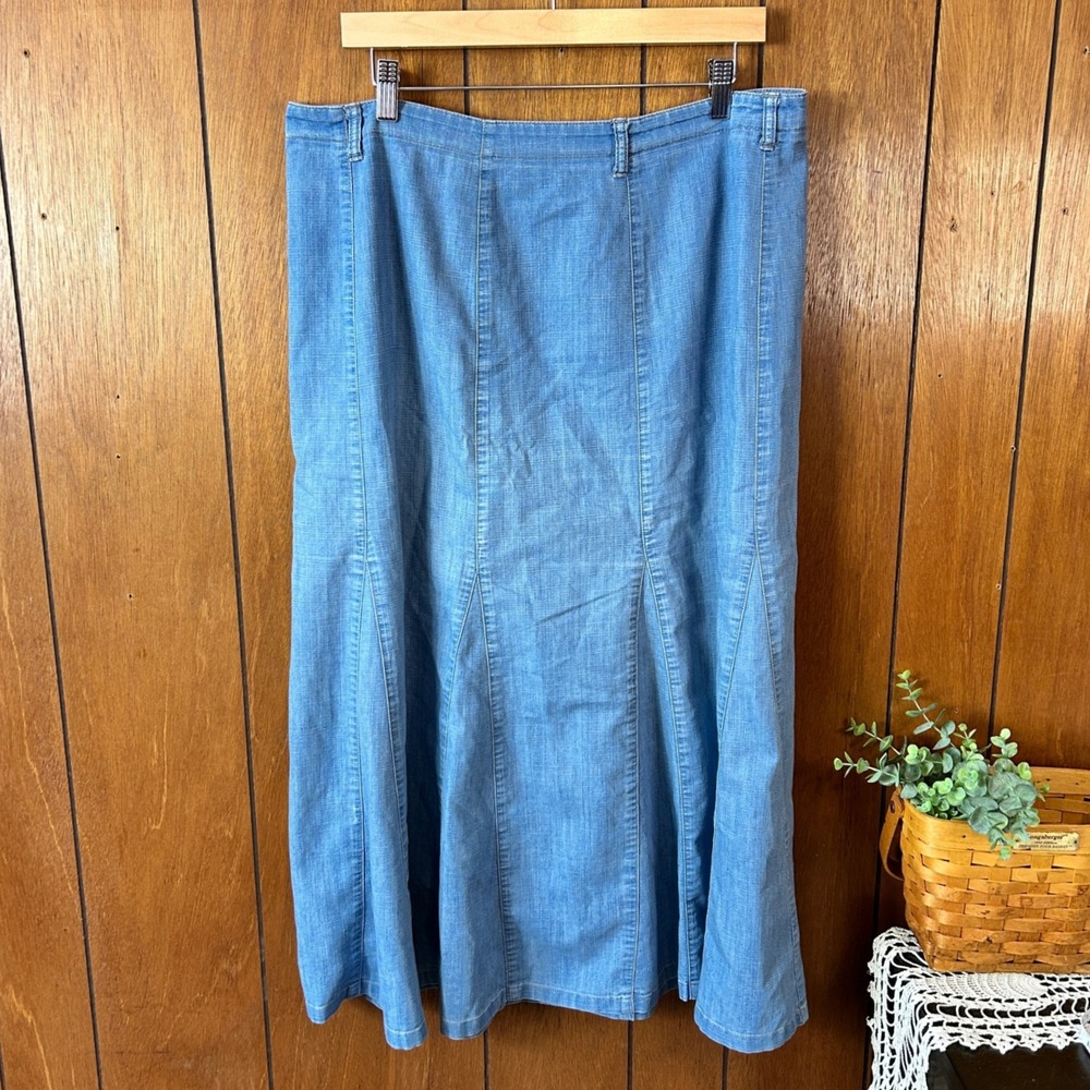 Vintage Napa Valley Petite Denim Maxi Skirt Blue A Line‎ Flare Zip Fly Size 16P